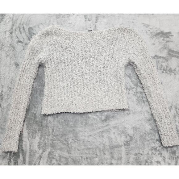 Windsor Sweater Womens M Gray Fuzzy Popcorn Knit Pullover Crop Stretch Casual - Picture 2 of 8